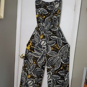 J.B.S. Other - J.B.S. Strapless Jumpsuit blk,white,gold leaves J.B.S. Other - J.B.S. Strapless Jumpsuit blk,white,gold leaves
